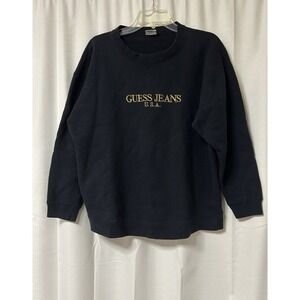 VINTAGE Guess Jeans USA Crew Neck Sweatshirt Black One Size Embroidered Logo